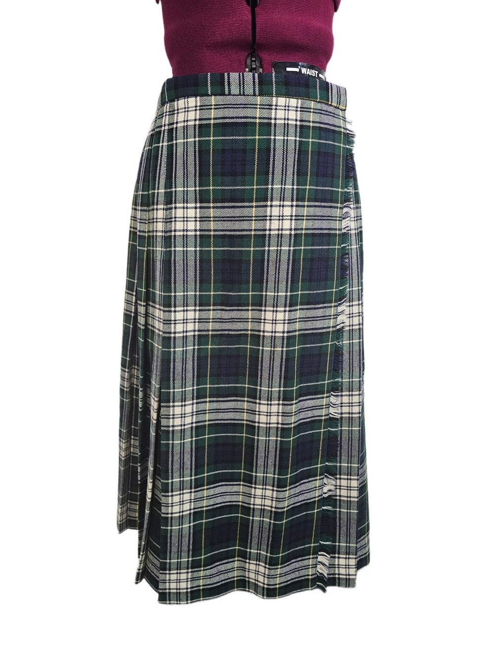 VTG Talbots Wool Pleated Midi Kilt Skirt Wrap Fringed Preppy Dark Academia